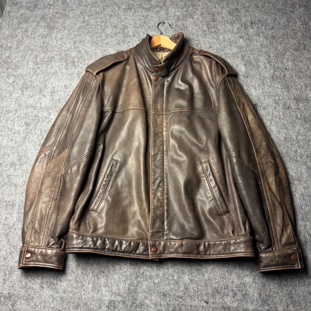 Vintage Brown Leather Motorcycle Jacket Mens L Cafe Racer Distressed USA Style